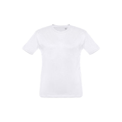 THC QUITO WH promotional kids' garment in white (detail view) with custom logo branding