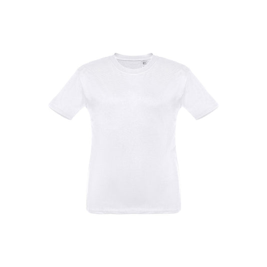 THC QUITO WH promotional kids' garment in white (detail view) with custom logo branding