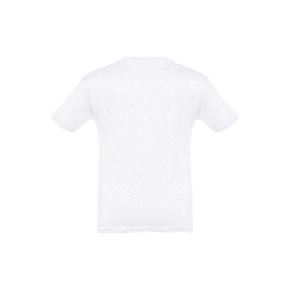THC QUITO WH promotional kids' garment in white (detail view) with custom logo branding