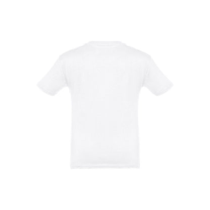 THC QUITO WH promotional kids' garment in white (detail view) with custom logo branding