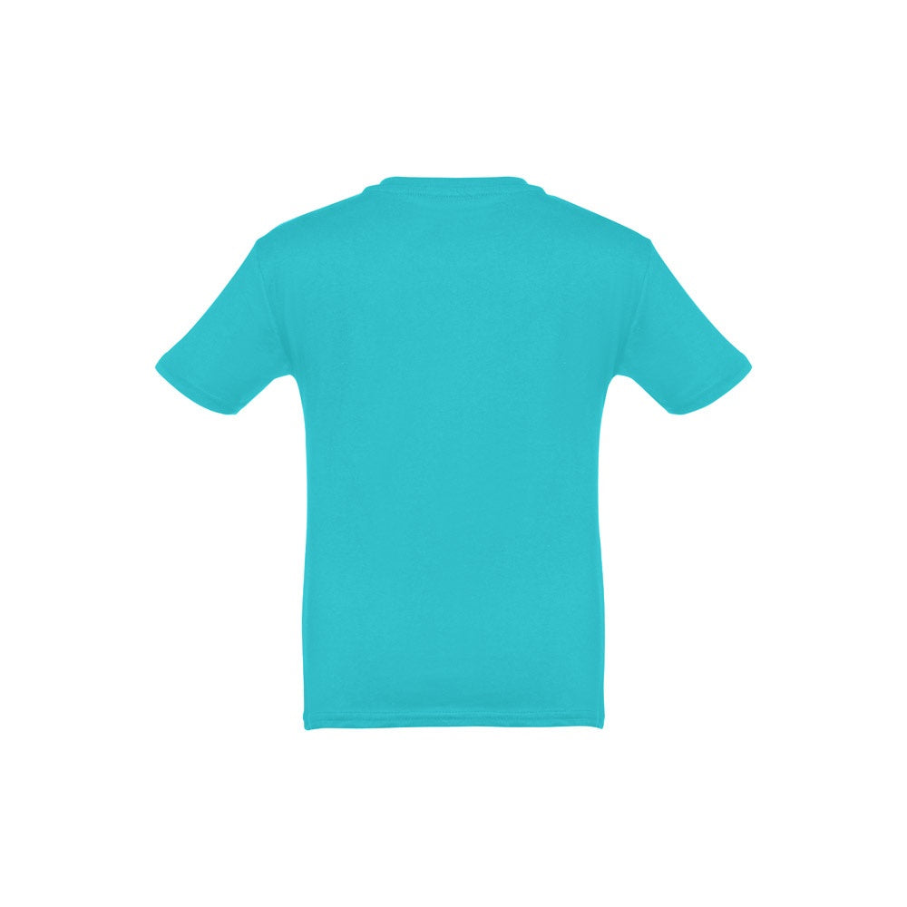 THC QUITO promotional kids' garment in turquoise blue (detail view) with custom logo branding