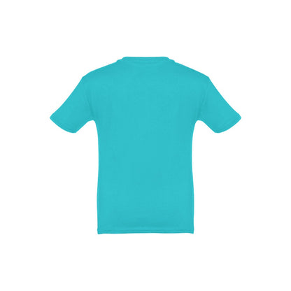 THC QUITO promotional kids' garment in turquoise blue (detail view) with custom logo branding