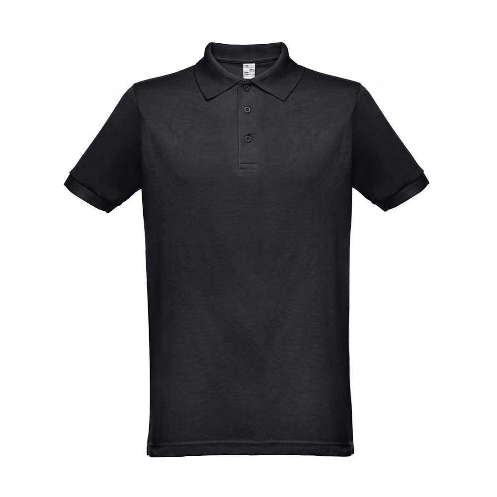 THC BERLIN promotional polo shirt in black (detail view) with custom logo branding