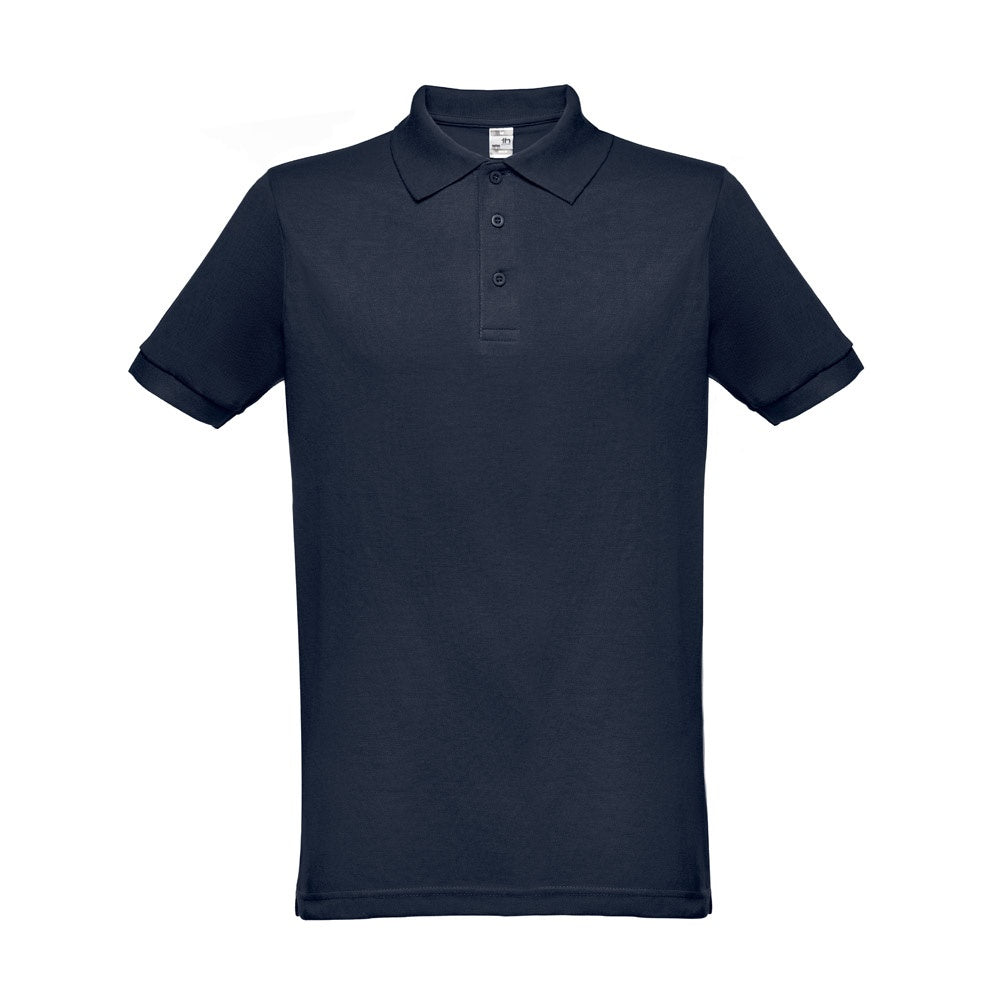 THC BERLIN promotional polo shirt in blue with custom logo branding