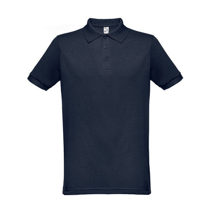 THC BERLIN promotional polo shirt in blue with custom logo branding
