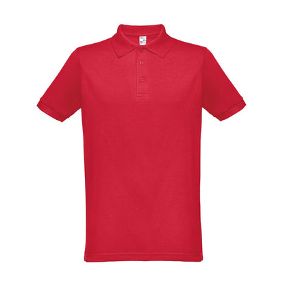 THC BERLIN promotional polo shirt in red with custom logo branding