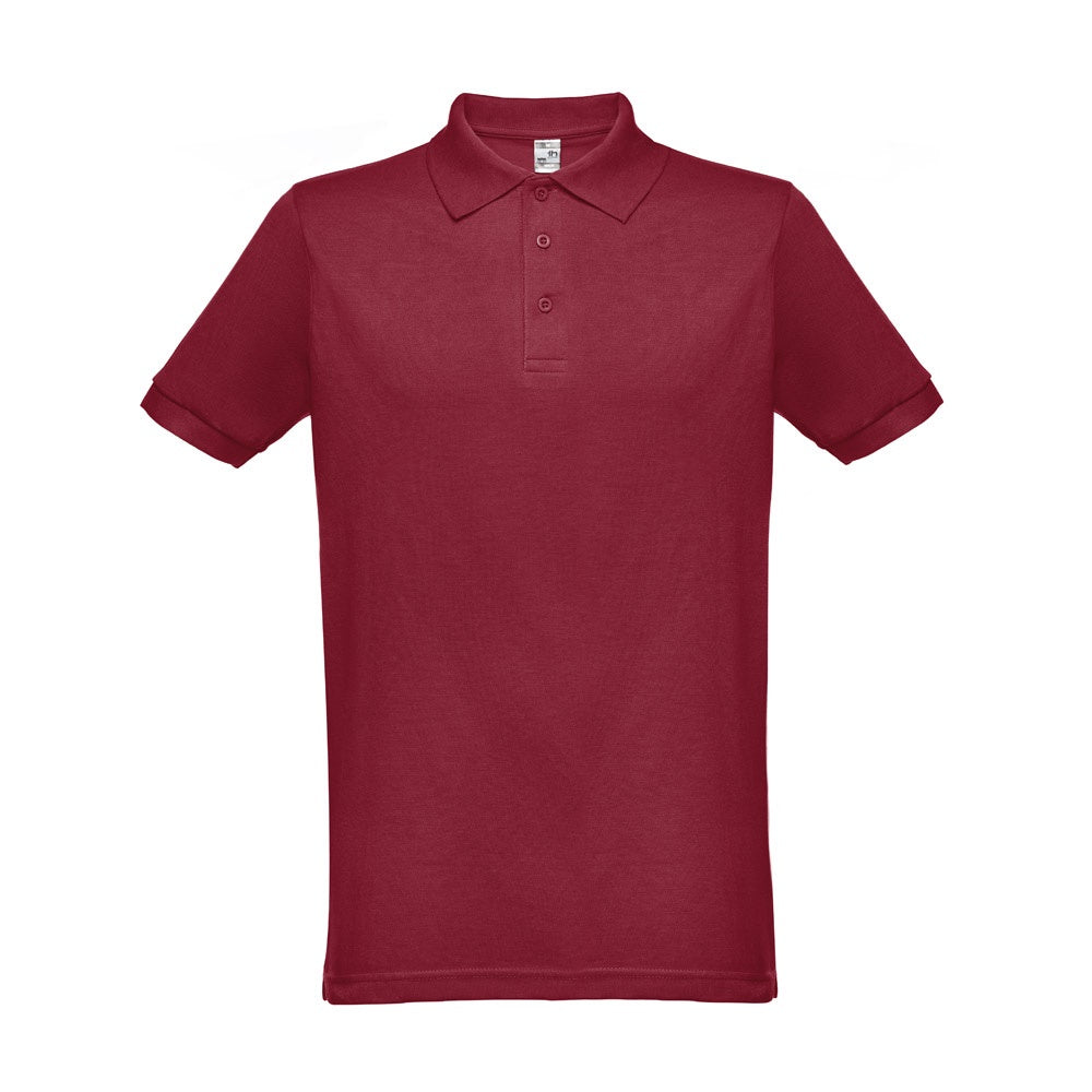 THC BERLIN promotional polo shirt in burgundy (detail view) with custom logo branding