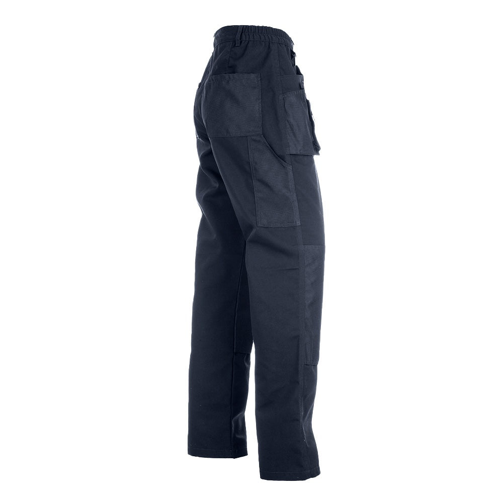 THC WARSAW promotional workwear garment in navy blue (detail view) with custom logo branding