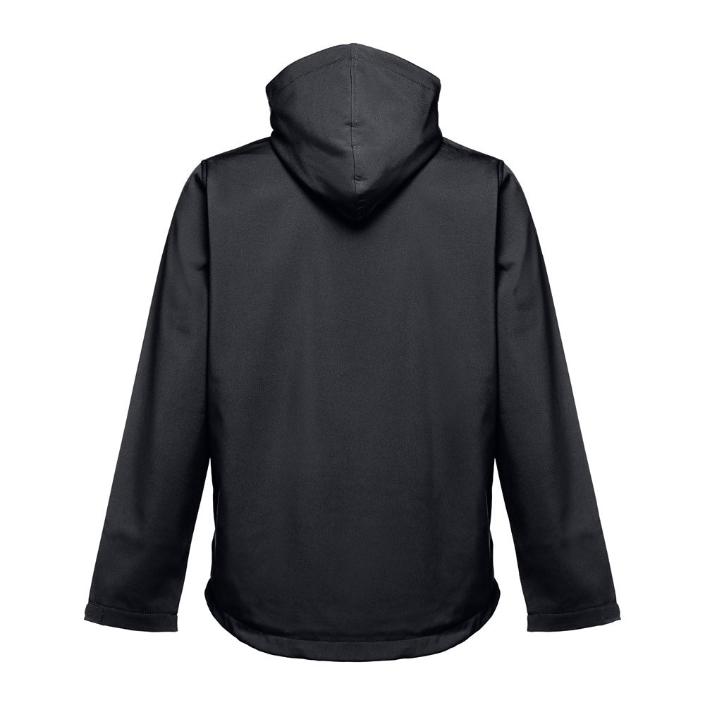 THC ZAGREB promotional jacket in black (detail view) with custom logo branding