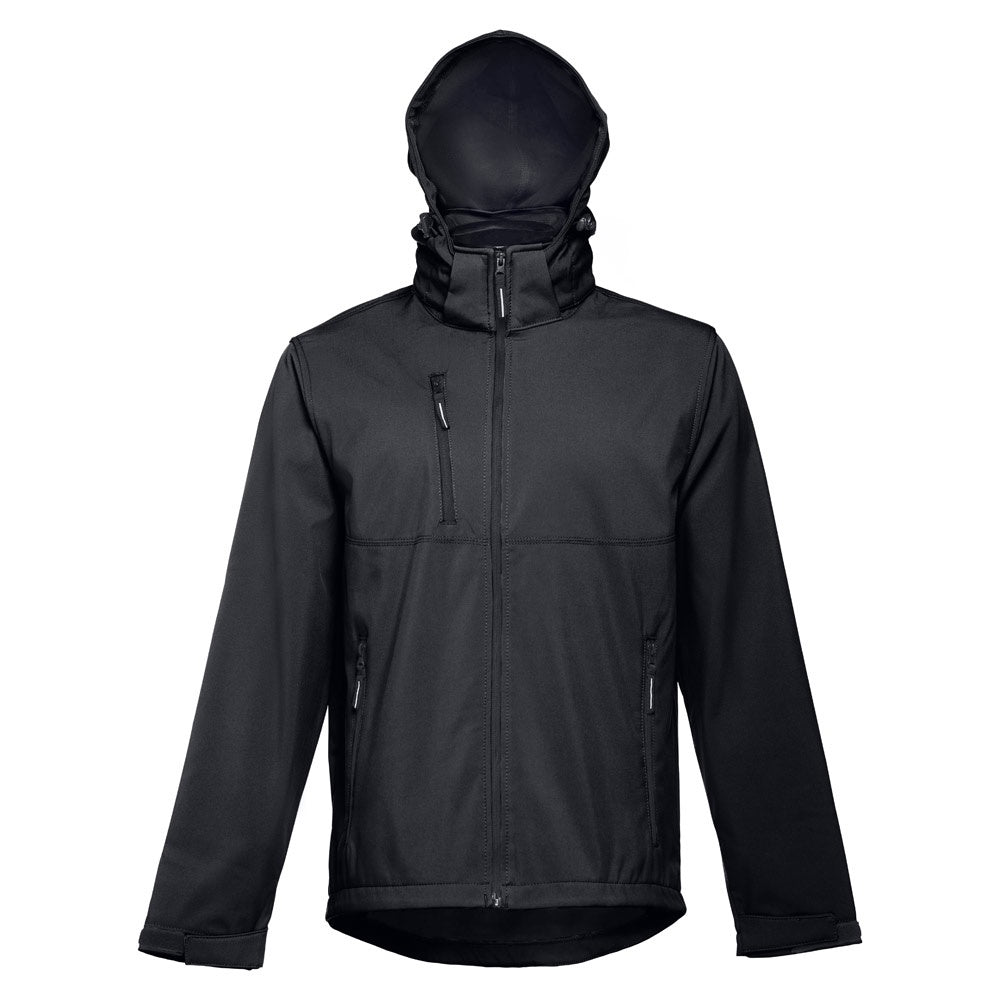 THC ZAGREB promotional jacket in black (detail view) with custom logo branding