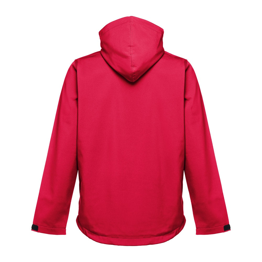 THC ZAGREB promotional jacket in red (detail view) with custom logo branding