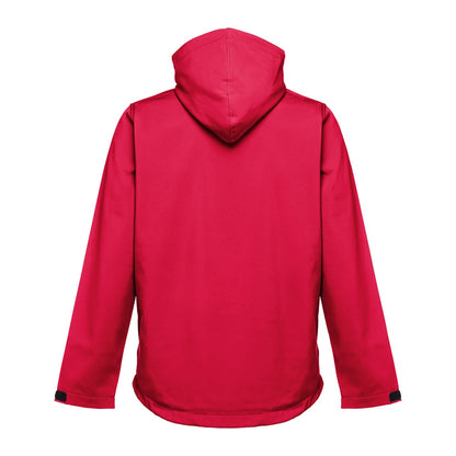 THC ZAGREB promotional jacket in red (detail view) with custom logo branding