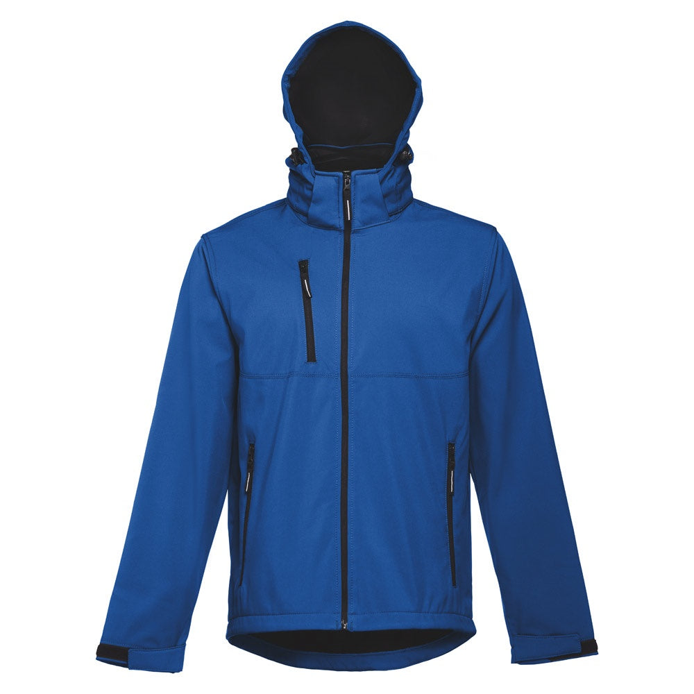THC ZAGREB promotional jacket in royal blue (detail view) with custom logo branding