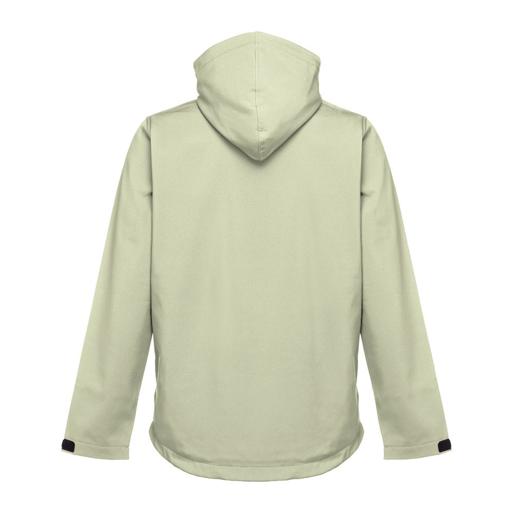 THC ZAGREB promotional jacket in pastel green (detail view) with custom logo branding