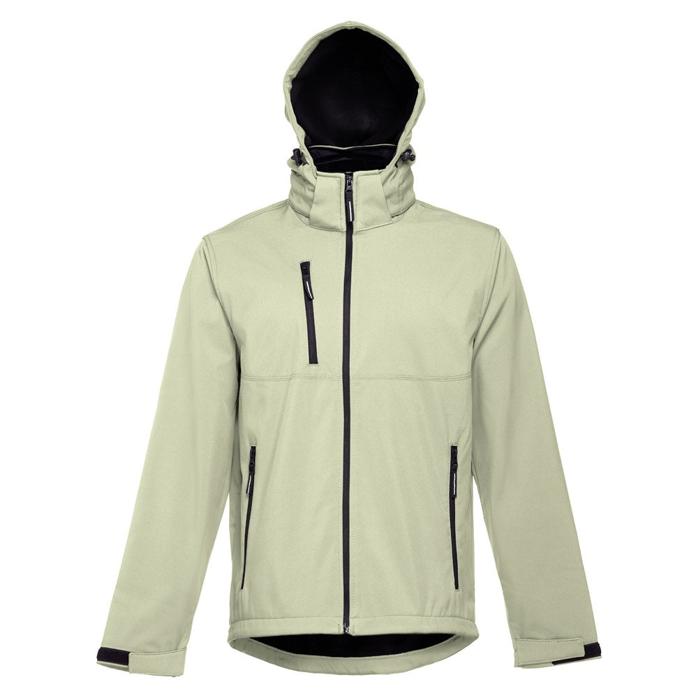 THC ZAGREB promotional jacket in pastel green (detail view) with custom logo branding
