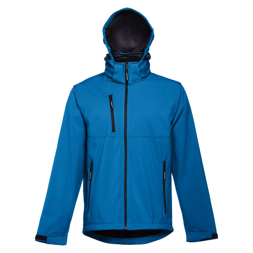 THC ZAGREB promotional jacket in petrol blue (detail view) with custom logo branding