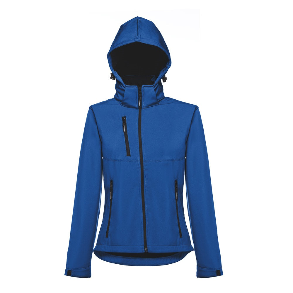 THC ZAGREB WOMEN promotional jacket in royal blue (detail view) with custom logo branding