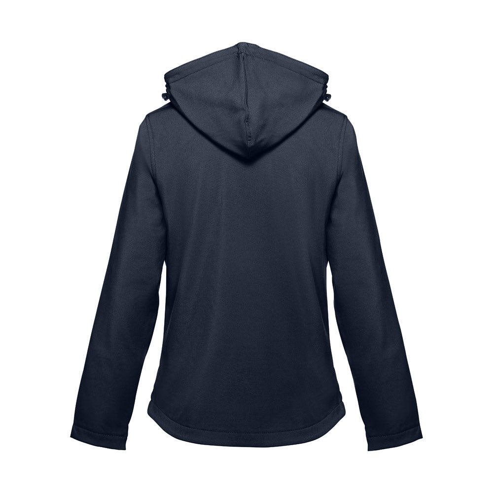 THC ZAGREB WOMEN promotional jacket in navy blue (detail view) with custom logo branding