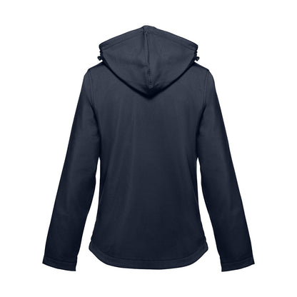 THC ZAGREB WOMEN promotional jacket in navy blue (detail view) with custom logo branding
