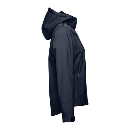 THC ZAGREB WOMEN promotional jacket in navy blue (detail view) with custom logo branding