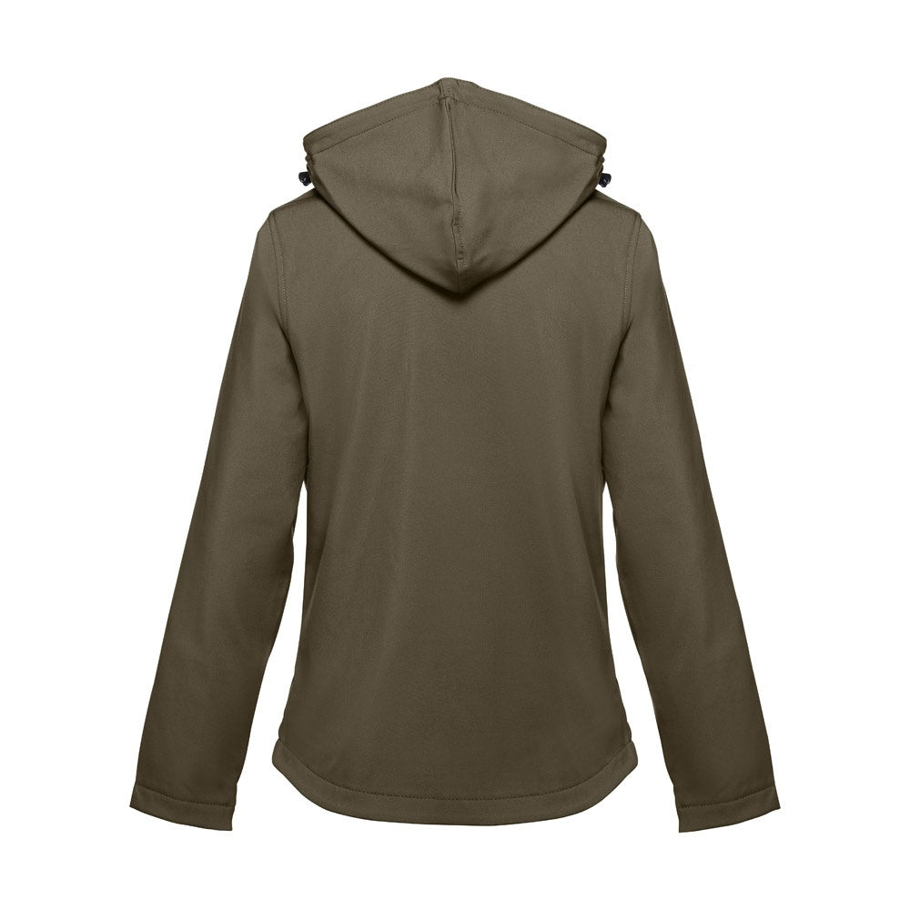 THC ZAGREB WOMEN promotional jacket in army green (detail view) with custom logo branding