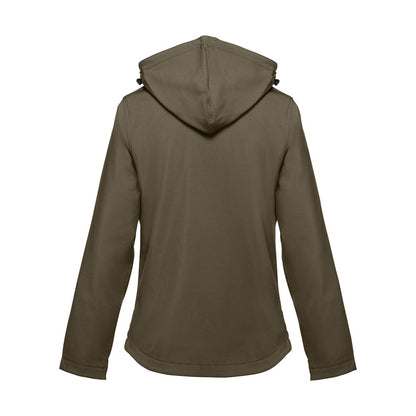 THC ZAGREB WOMEN promotional jacket in army green (detail view) with custom logo branding