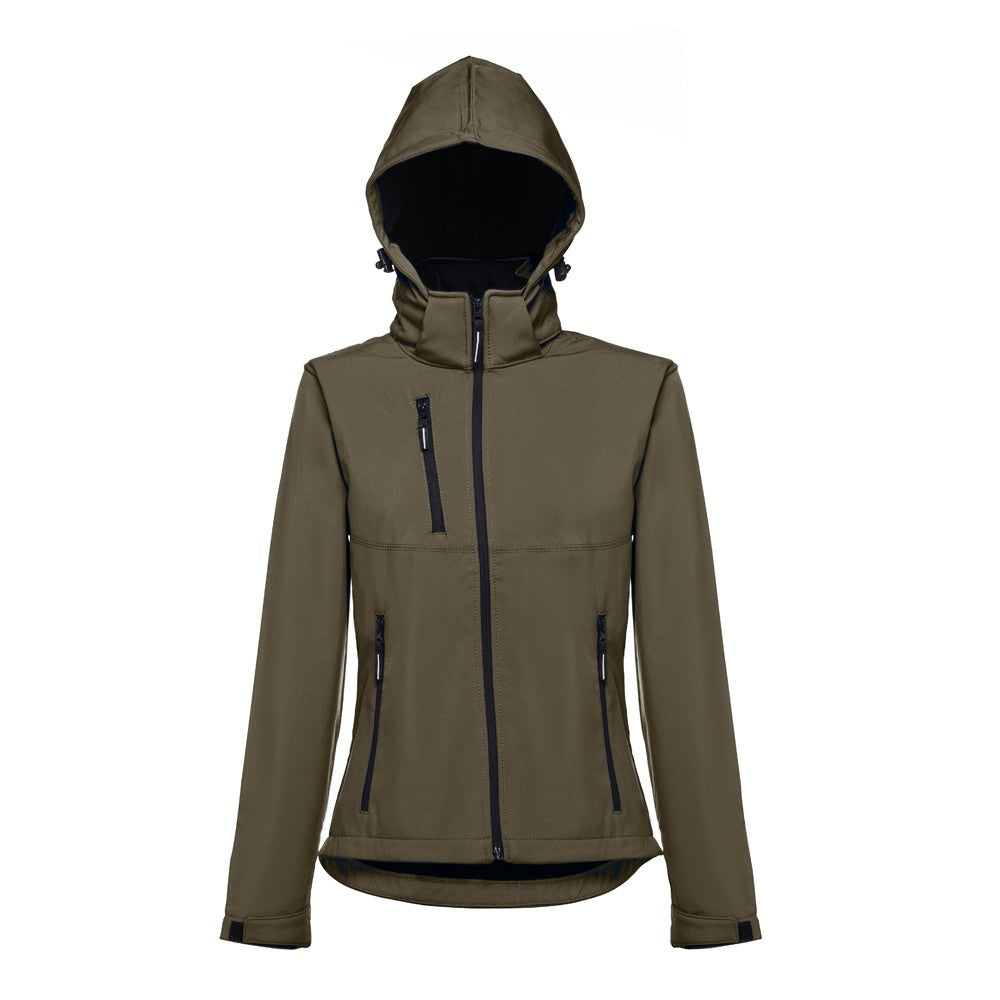 THC ZAGREB WOMEN promotional jacket in army green (detail view) with custom logo branding