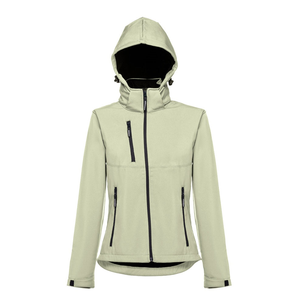 THC ZAGREB WOMEN promotional jacket in pastel green (detail view) with custom logo branding
