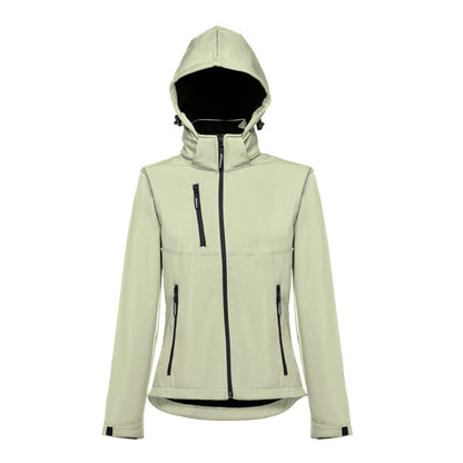 THC ZAGREB WOMEN promotional jacket in pastel green (detail view) with custom logo branding