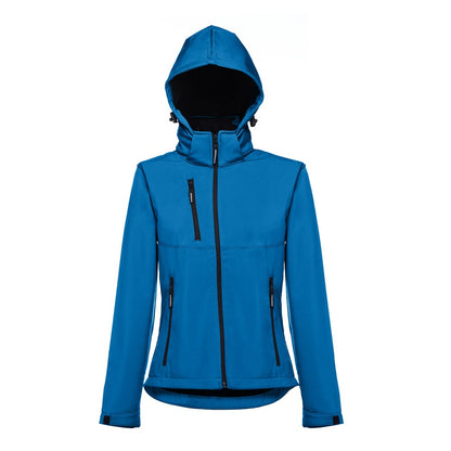 THC ZAGREB WOMEN promotional jacket in petrol blue (detail view) with custom logo branding