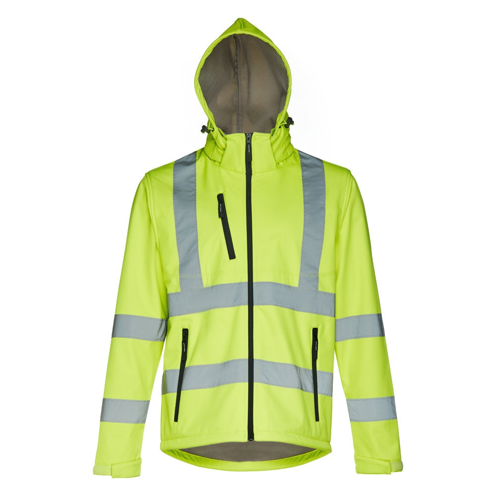 THC ZAGREB WORK promotional jacket in hexachrome yellow (detail view) with custom logo branding