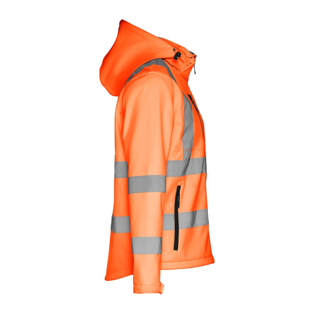THC ZAGREB WORK promotional jacket in hexachrome orange (detail view) with custom logo branding