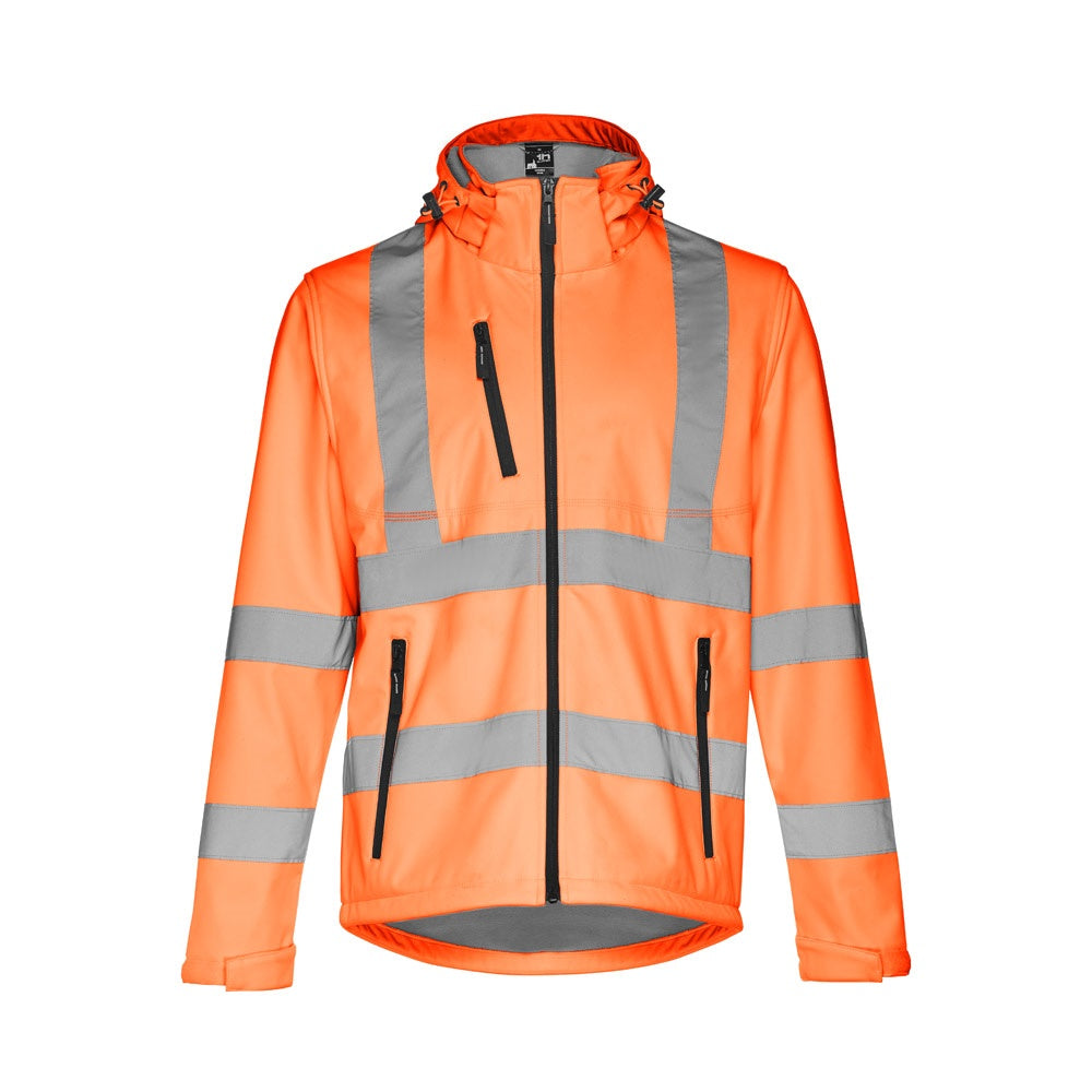 THC ZAGREB WORK promotional jacket in hexachrome orange with custom logo branding