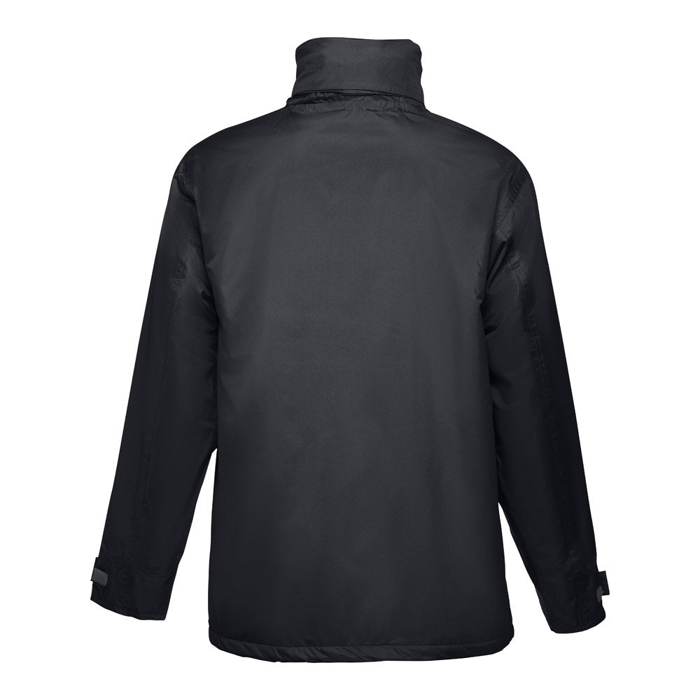 THC LIUBLIANA promotional jacket in black (detail view) with custom logo branding