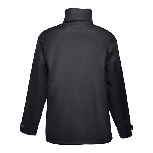 THC LIUBLIANA promotional jacket in black (detail view) with custom logo branding