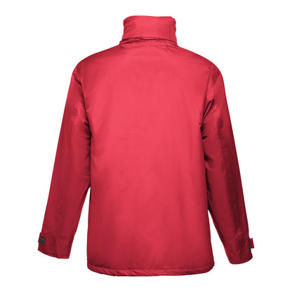 THC LIUBLIANA promotional jacket in red (detail view) with custom logo branding