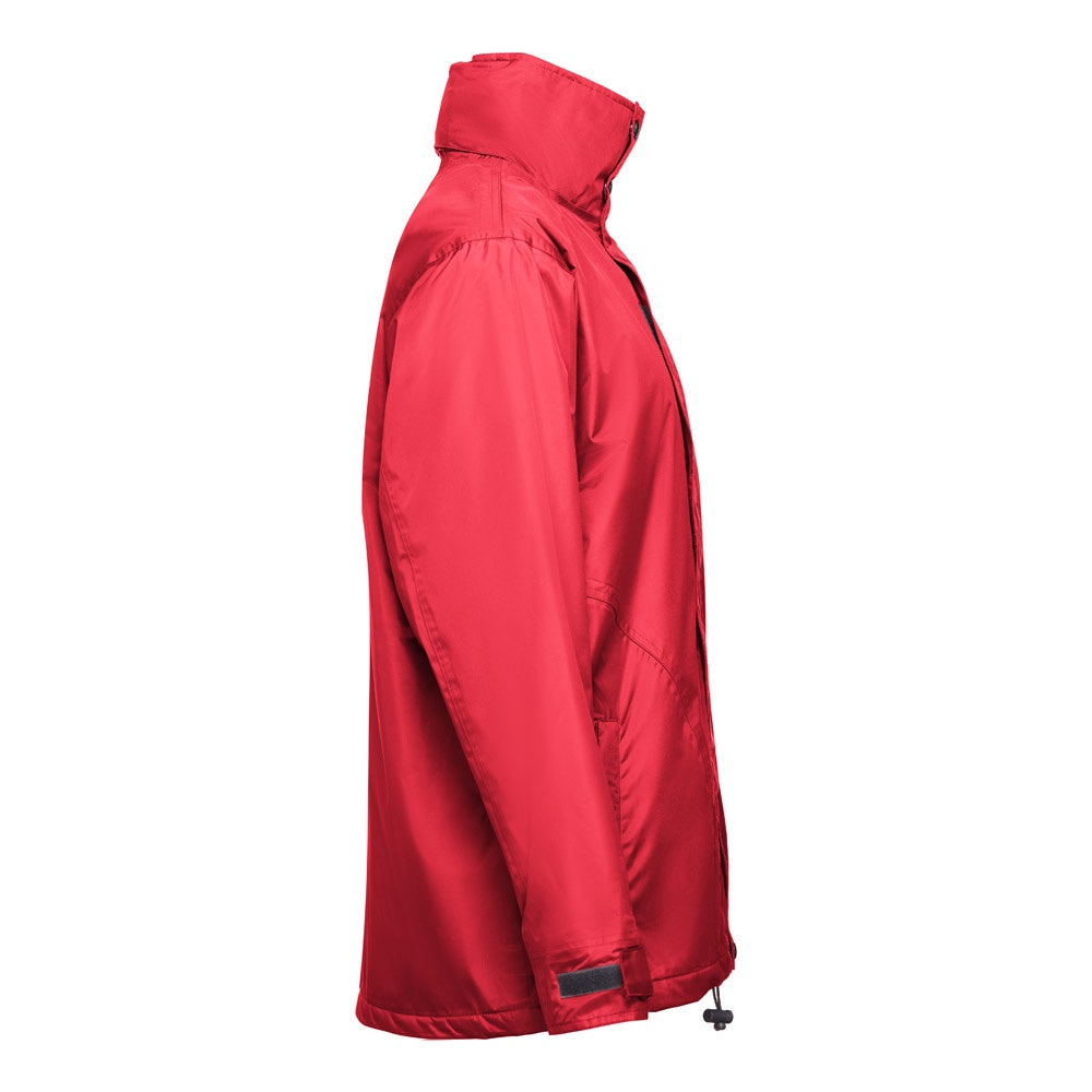 THC LIUBLIANA promotional jacket in red (detail view) with custom logo branding
