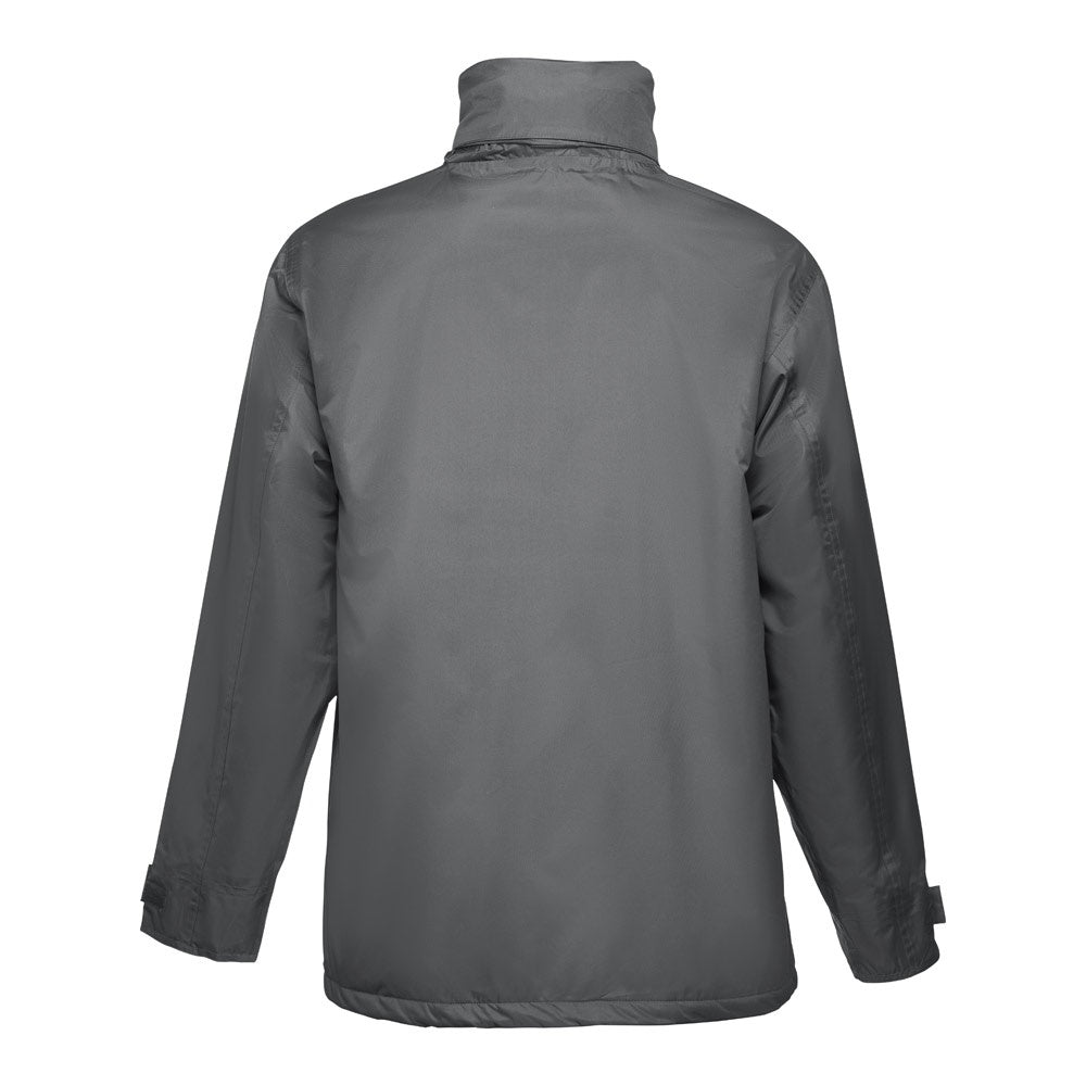 THC LIUBLIANA promotional jacket in grey (detail view) with custom logo branding
