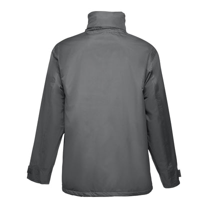 THC LIUBLIANA promotional jacket in grey (detail view) with custom logo branding