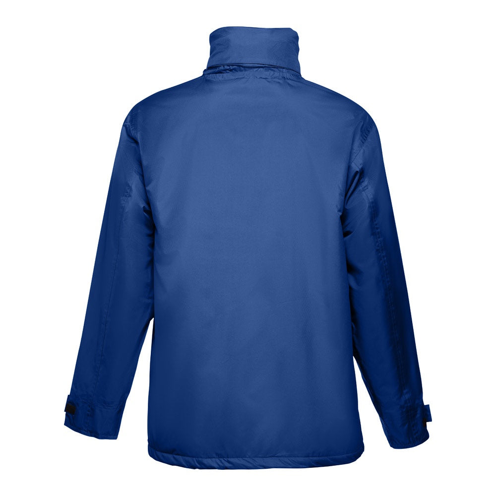 THC LIUBLIANA promotional jacket in royal blue (detail view) with custom logo branding