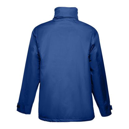 THC LIUBLIANA promotional jacket in royal blue (detail view) with custom logo branding
