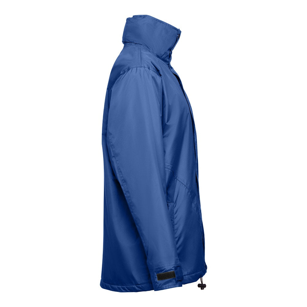 THC LIUBLIANA promotional jacket in royal blue (detail view) with custom logo branding