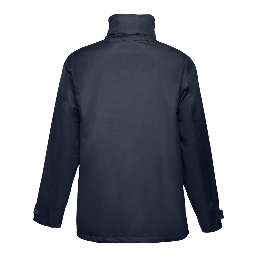 THC LIUBLIANA promotional jacket in navy blue (detail view) with custom logo branding