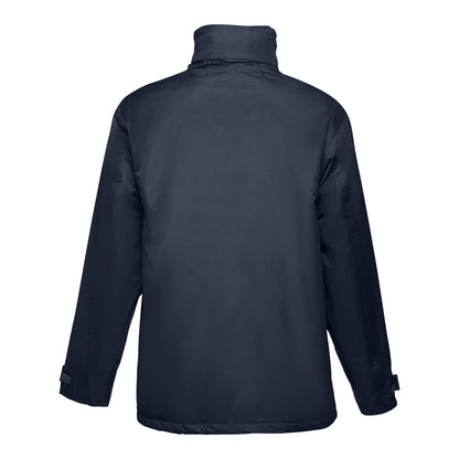 THC LIUBLIANA promotional jacket in navy blue (detail view) with custom logo branding