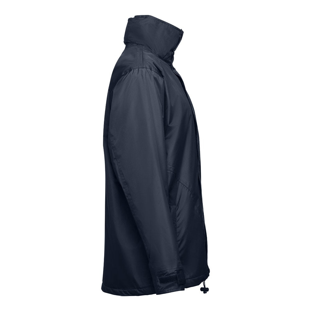 THC LIUBLIANA promotional jacket in navy blue (detail view) with custom logo branding