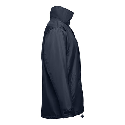 THC LIUBLIANA promotional jacket in navy blue (detail view) with custom logo branding