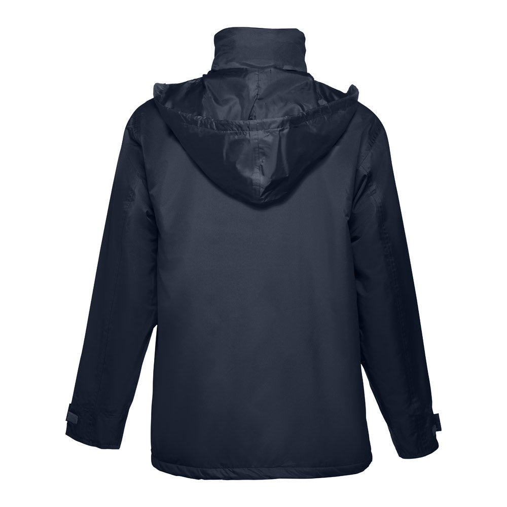THC LIUBLIANA promotional jacket in navy blue (detail view) with custom logo branding