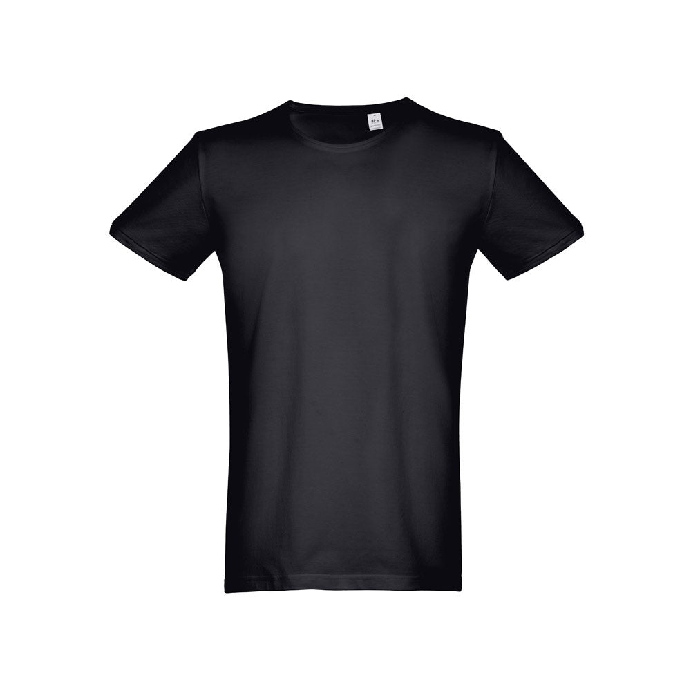 THC SAN MARINO promotional t-shirt in black (detail view) with custom logo branding
