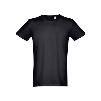 THC SAN MARINO promotional t-shirt in black (detail view) with custom logo branding