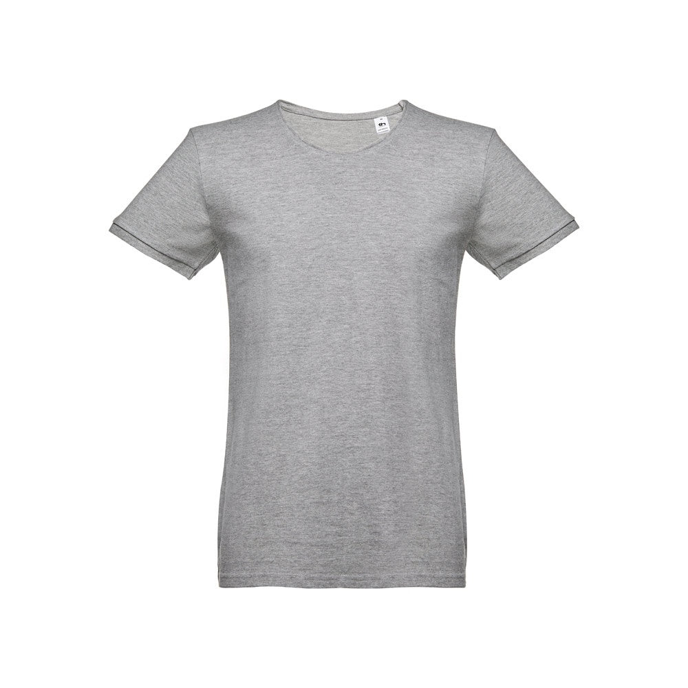 THC SAN MARINO promotional t-shirt in heather light grey (detail view) with custom logo branding
